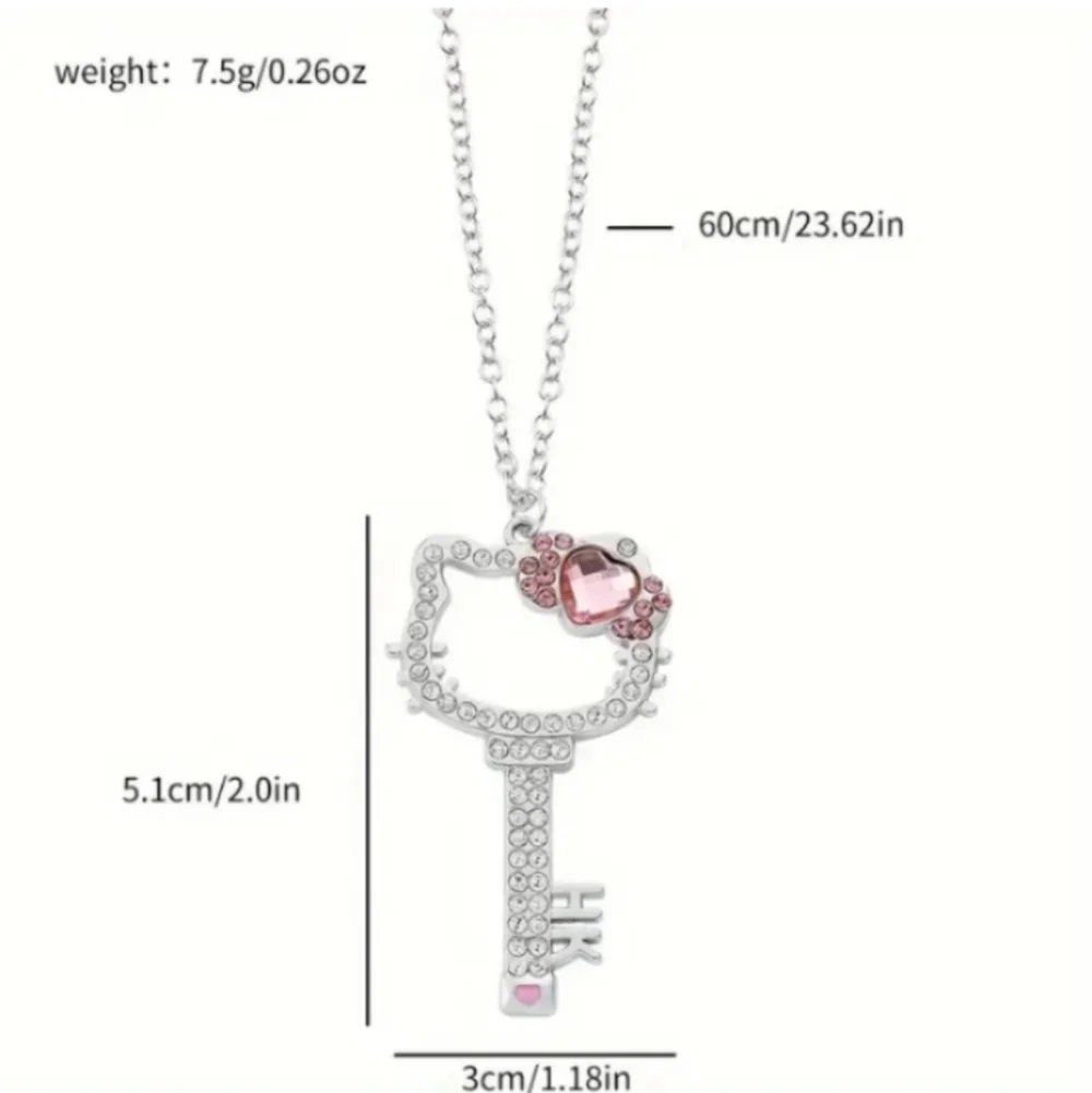 NEW SS Hello Kitty Key Rhinestone Pendant w/almost 24